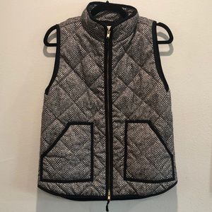 J. Crew Black and White Herringbone Quilted Vest, Medium